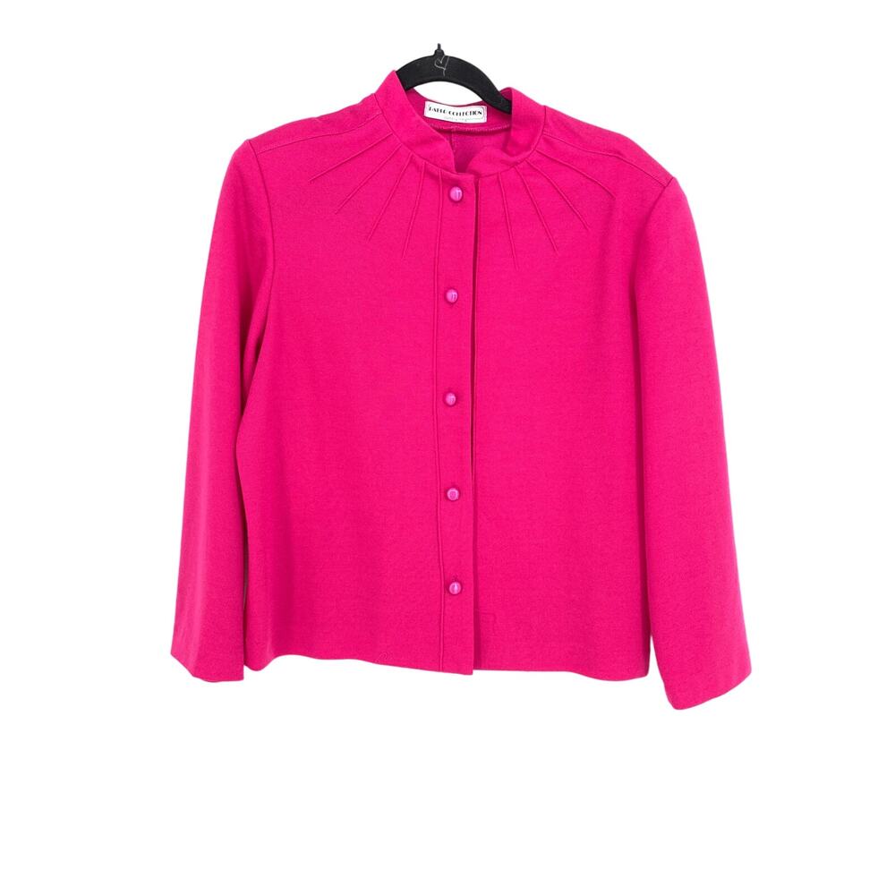 Vintage 80s Blazer Jacket Womens Large Pink Scalloped Neckline Button Down